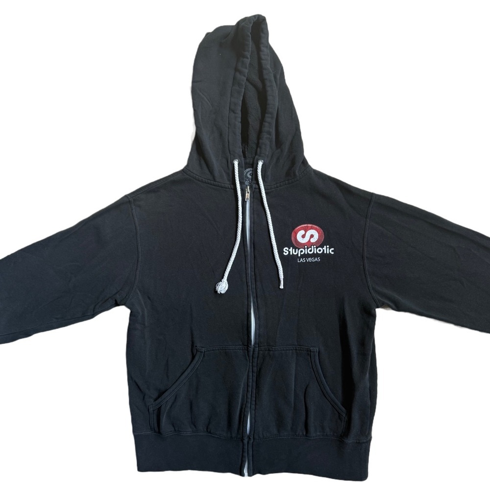 STUPIDIOTIC LAS VEGAS BLACK UNISEX ZIP UP LONG SLEEVE HOODIE W/ DRAWSTRING HOOD